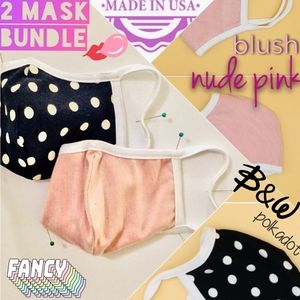 2 Fabric Face Masks BW Polka Dot & Nude Pink -New!
